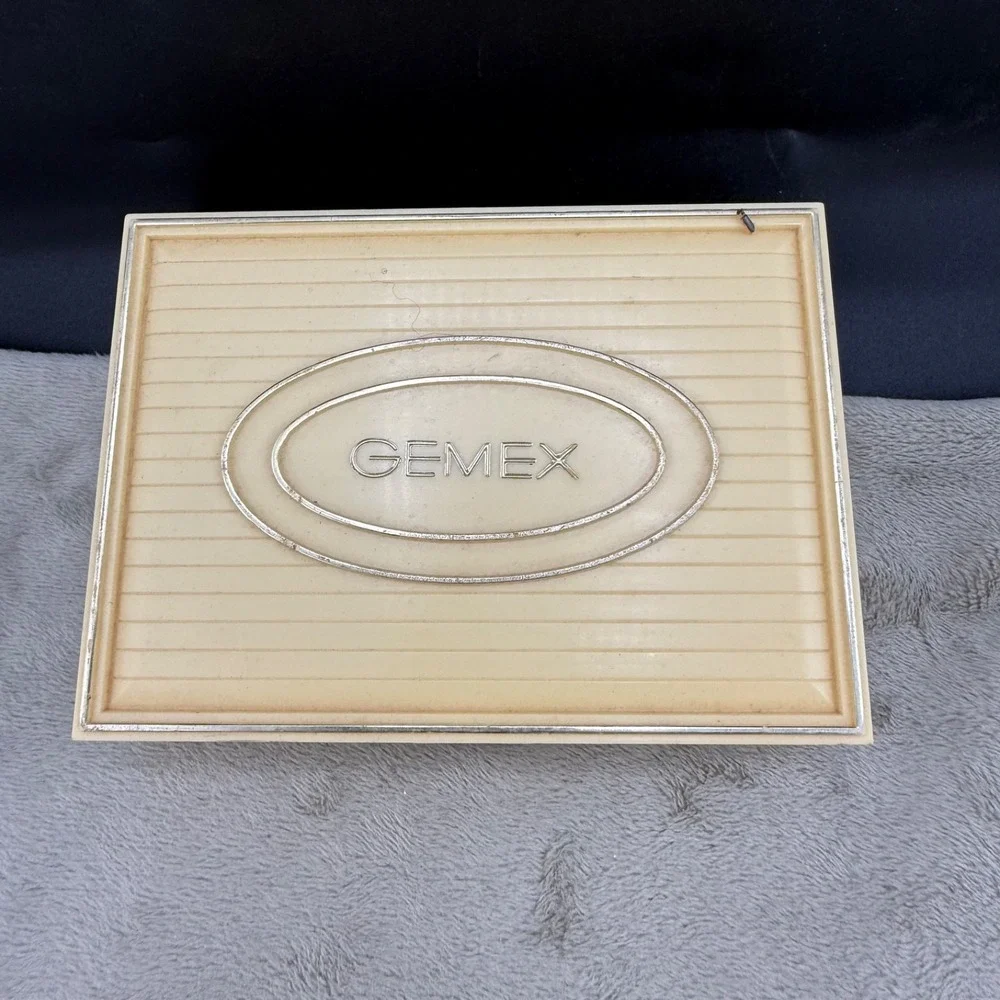Vintage Gemex Watch Box Cream Celluloid Red Velvet Display Case Storage